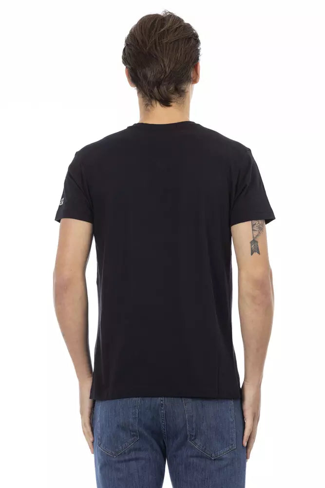 Trussardi Action Schwarzes Baumwoll-T-Shirt mit V-Ausschnitt für Herren