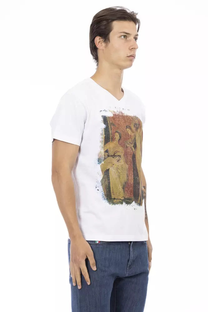 Trussardi Action Weißes Herren-V-Neck-T-Shirt aus Baumwolle
