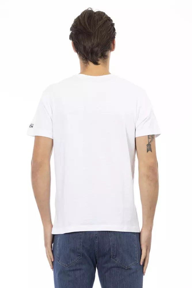 Trussardi Action Weißes Herren-V-Neck-T-Shirt aus Baumwolle