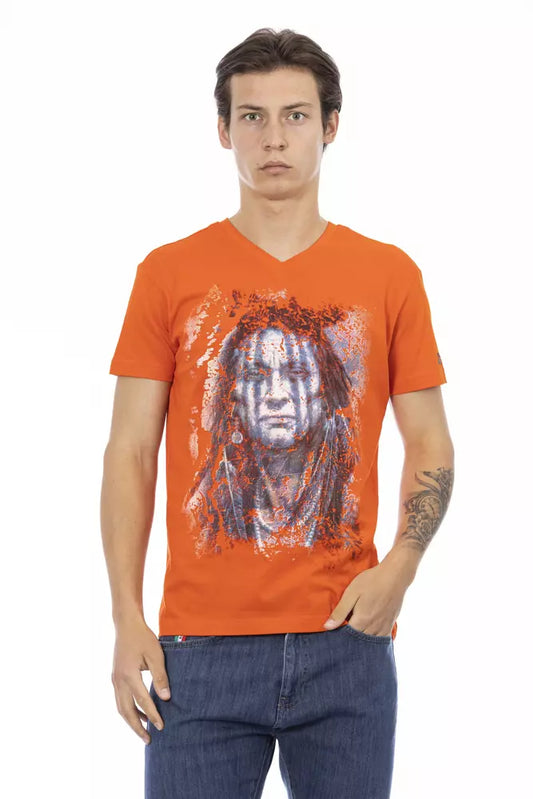 Trussardi Action Oranges Baumwoll-T-Shirt mit V-Ausschnitt für Herren