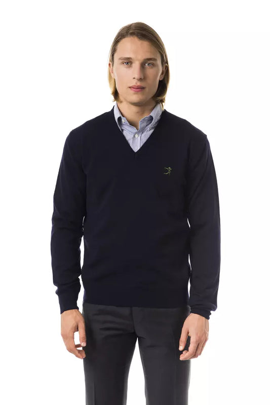 Uominitaliani Blauer Merino-Pullover für Männer