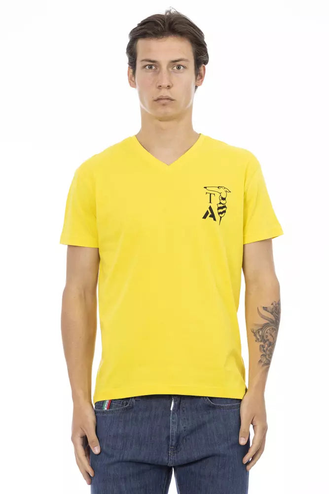 Trussardi Action Gelbes Herren T-Shirt mit V-Ausschnitt aus Baumwolle