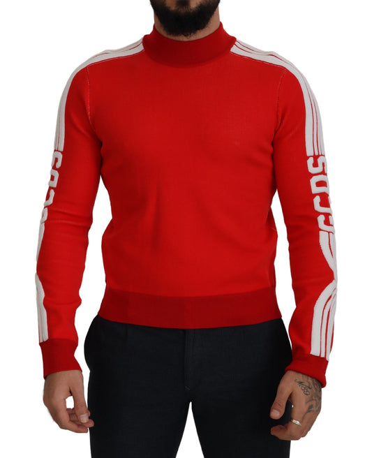 GCDS Roter Wollpullover mit Logo bedruckter Rundhalsausschnitt für Männer Pullover