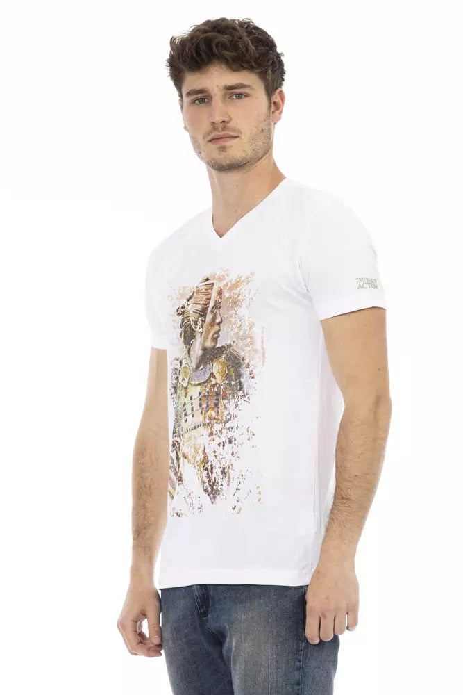 Trussardi Action T-Shirt mit V-Ausschnitt aus weißer Baumwolle für Männer