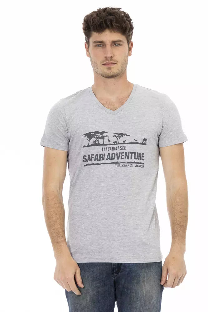 Trussardi Action Graues Herren-T-Shirt aus Baumwolle