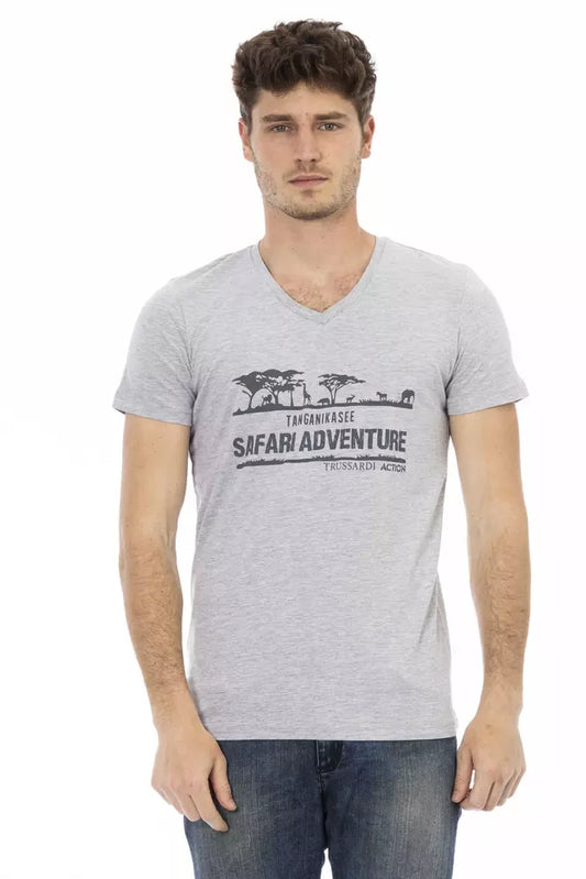 Trussardi Action Graues Herren-T-Shirt aus Baumwolle