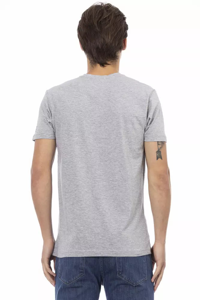 Trussardi Action Graues Herren-V-Neck-T-Shirt aus Baumwolle