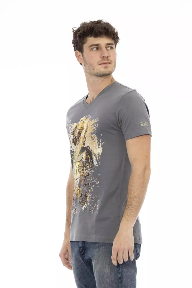 Trussardi Action Graues Herren-V-Neck-T-Shirt aus Baumwolle