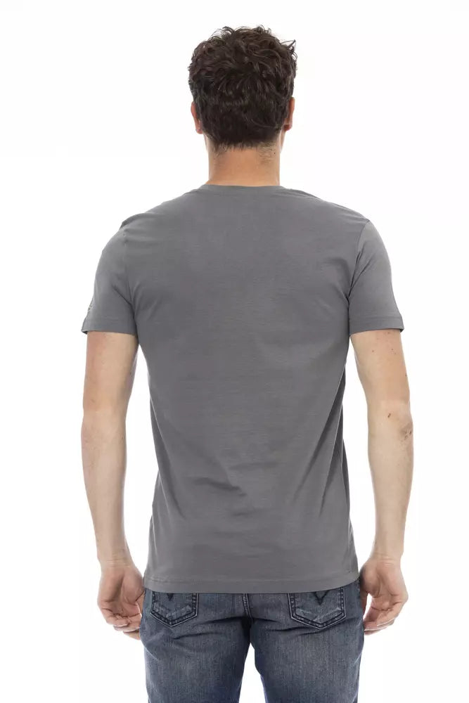 Trussardi Action Graues Herren-V-Neck-T-Shirt aus Baumwolle