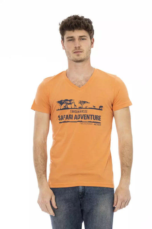 Trussardi Action Oranges Baumwoll-T-Shirt mit V-Ausschnitt für Herren