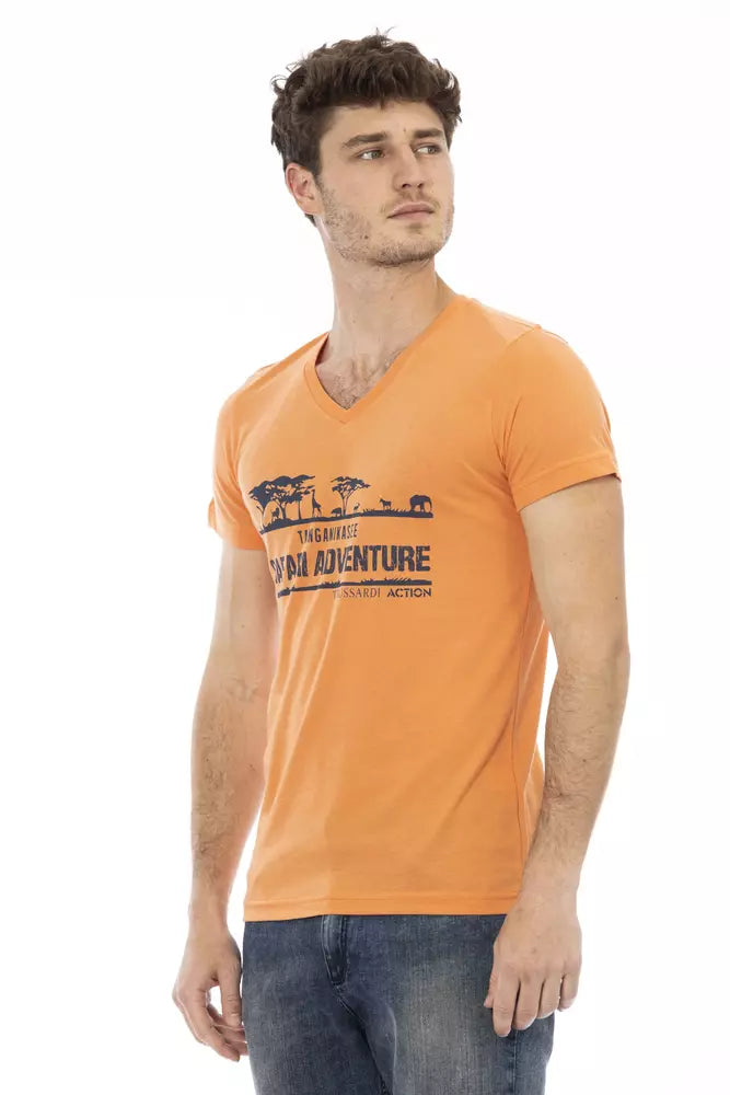 Trussardi Action Oranges Baumwoll-T-Shirt mit V-Ausschnitt für Herren