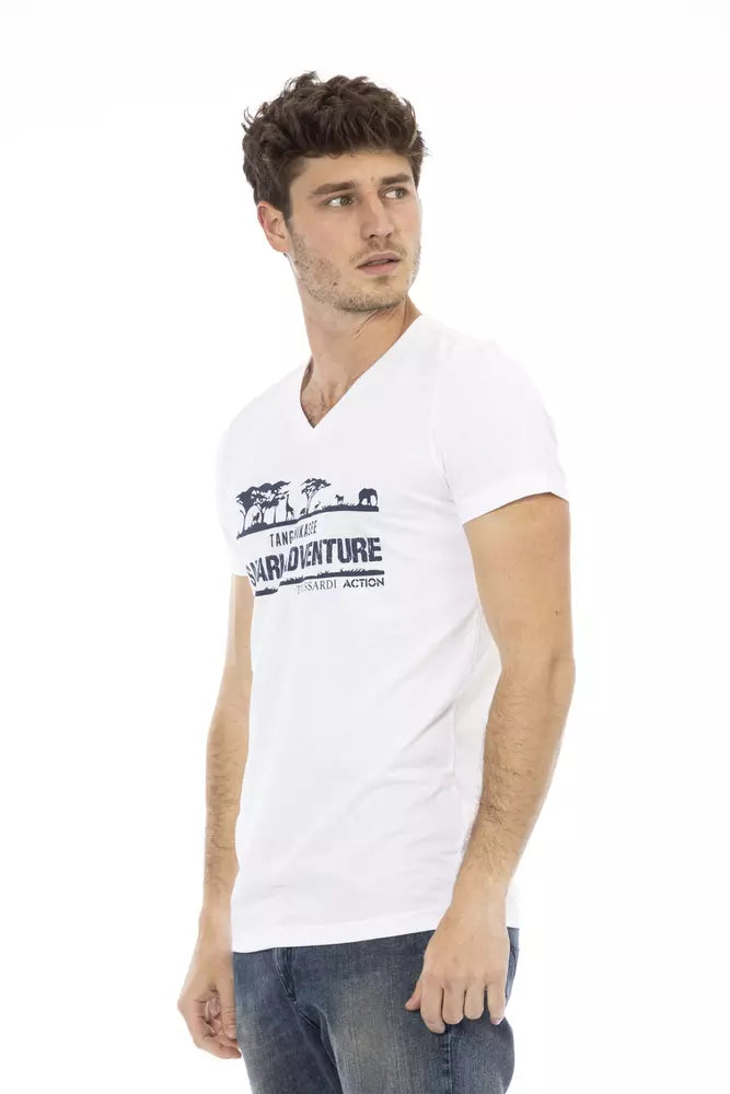 Trussardi Action Weißes Herren V-Neck-T-Shirt aus Baumwolle