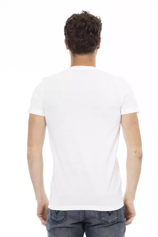 Trussardi Action Weißes Herren V-Neck-T-Shirt aus Baumwolle