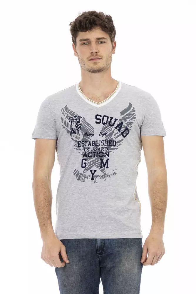 Trussardi Action Graues Herren T-Shirt aus Baumwolle
