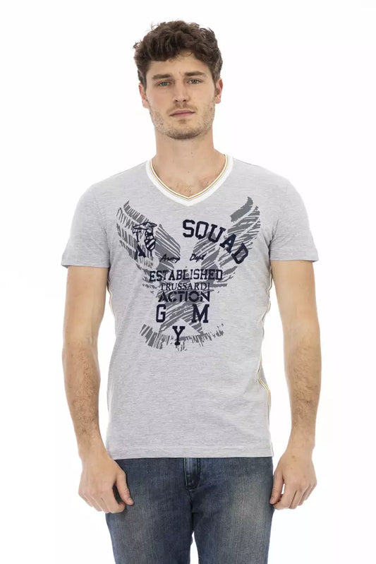 Trussardi Action Graues Herren T-Shirt aus Baumwolle