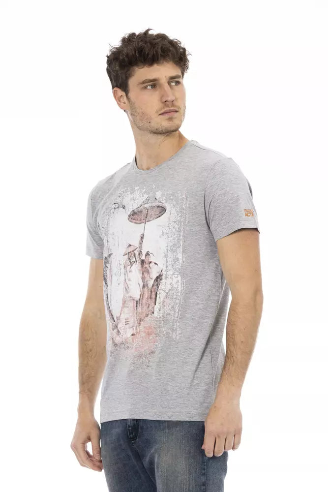 Trussardi Action Graues Herren T-Shirt aus Baumwolle
