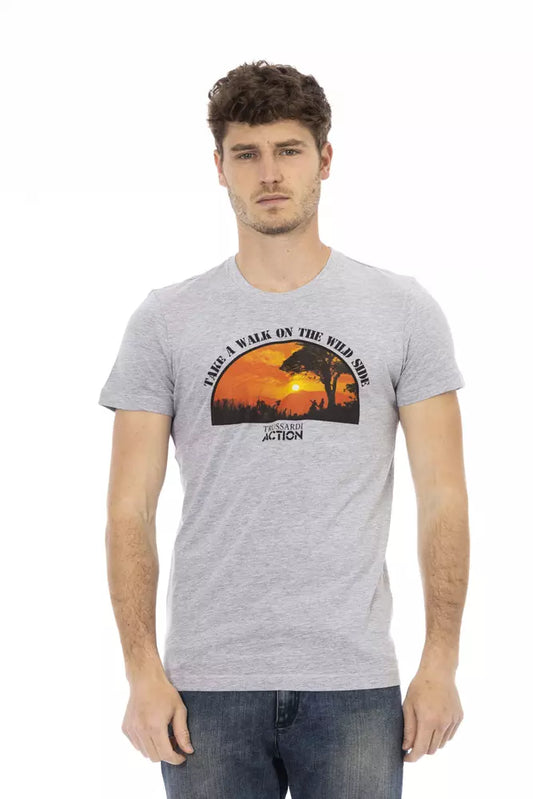Trussardi Action Graues Herren-T-Shirt aus Baumwolle