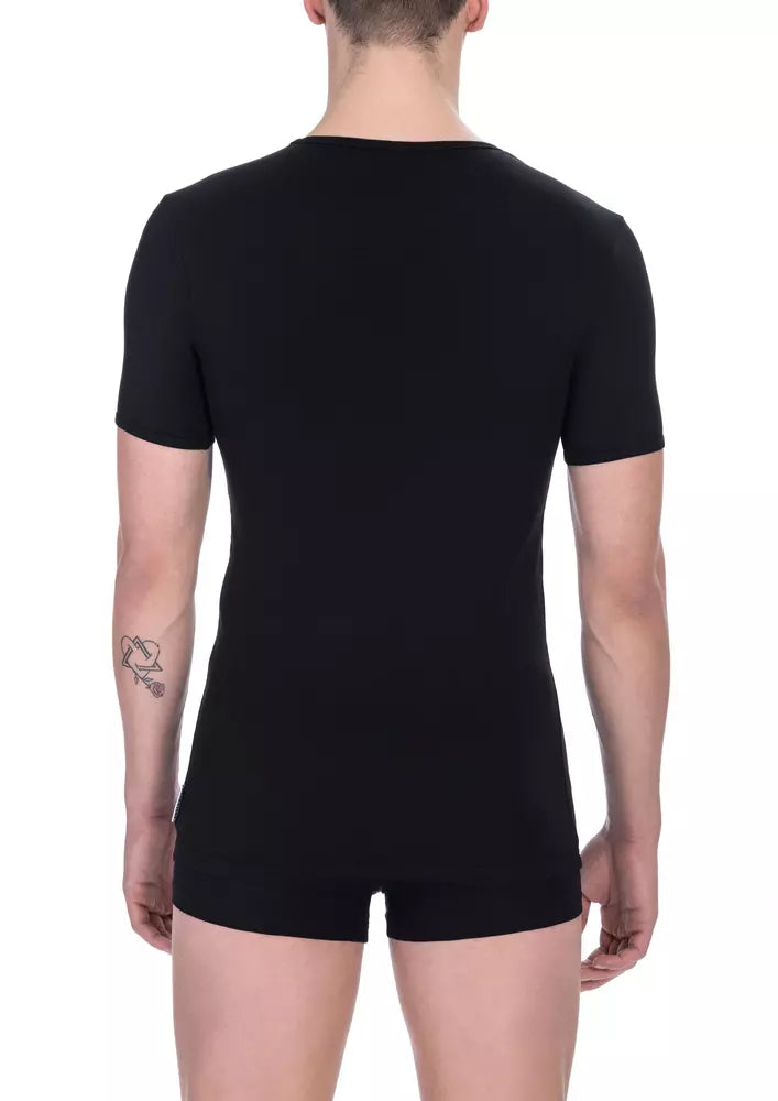Bikkembergs Schwarzes Baumwoll-T-Shirt mit V-Ausschnitt für Männer