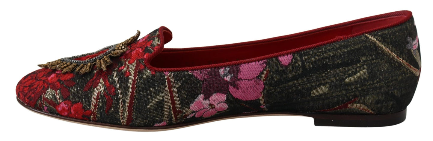 Dolce & Gabbana Multicolor Jacquard Heiliges Herz Patch Slip On Schuhe