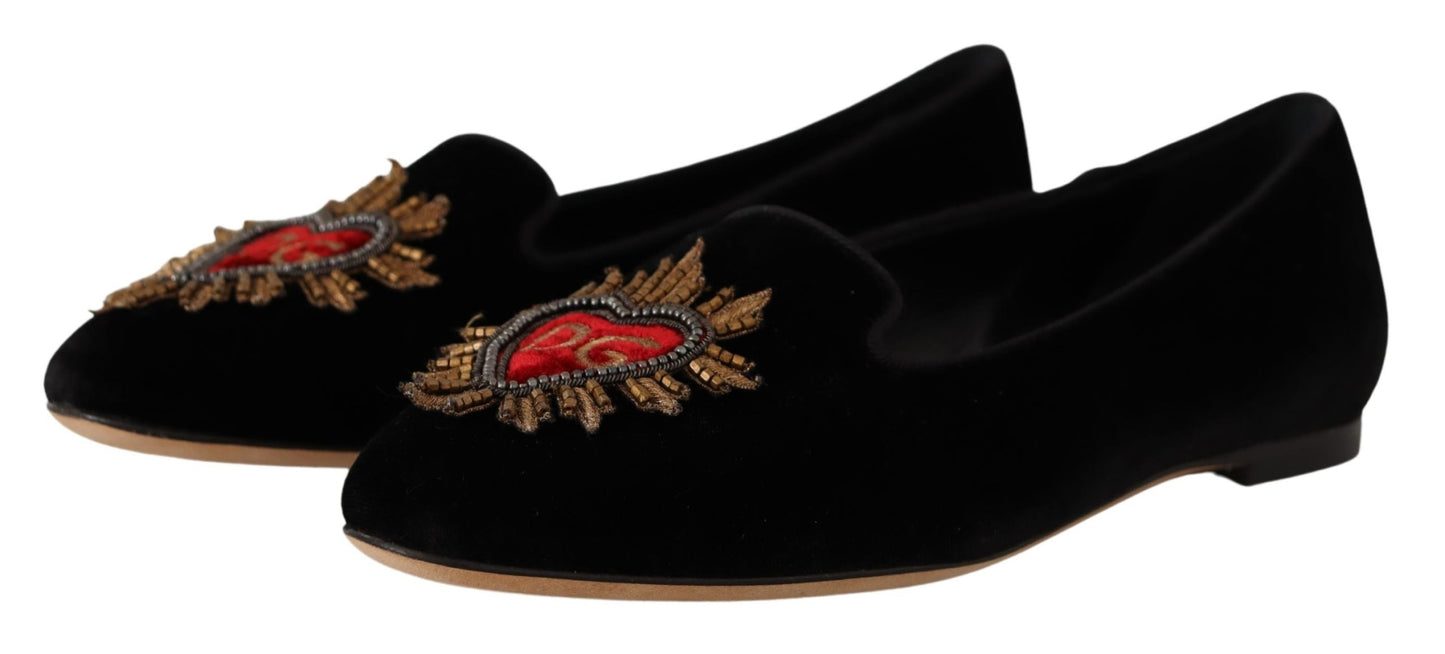 Dolce & Gabbana Schwarz DG Sacred Heart Patch Slip On flache Schuhe