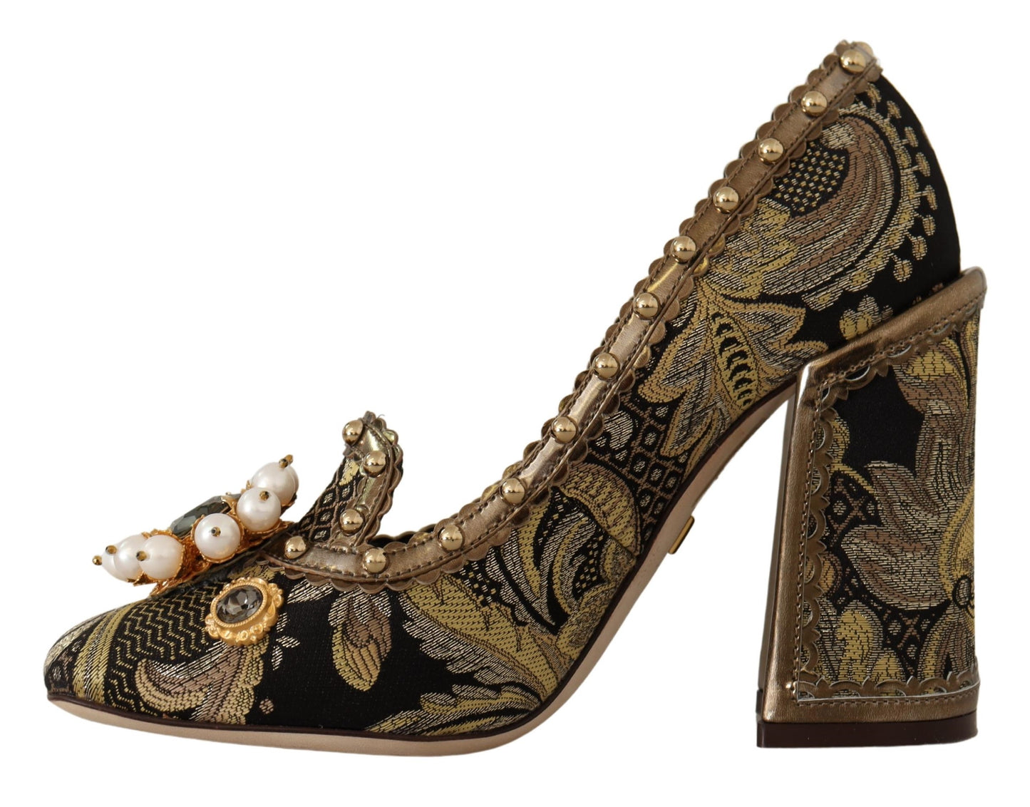 Dolce & Gabbana Gold Kristall Quadratische Zehe Brokat Pumps Schuhe