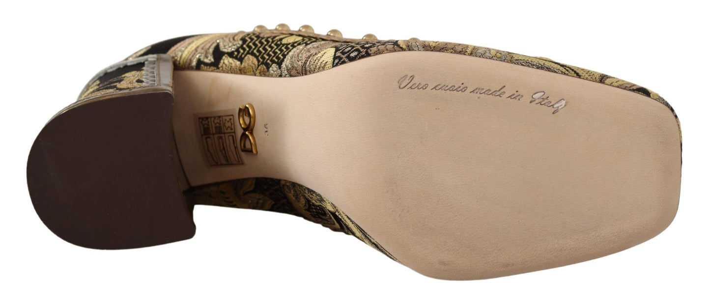 Dolce & Gabbana Gold Kristall Quadratische Zehe Brokat Pumps Schuhe