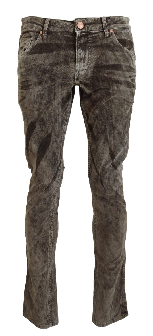Acht Graue gewaschene Baumwollcordjeans Slim Fit für Männer