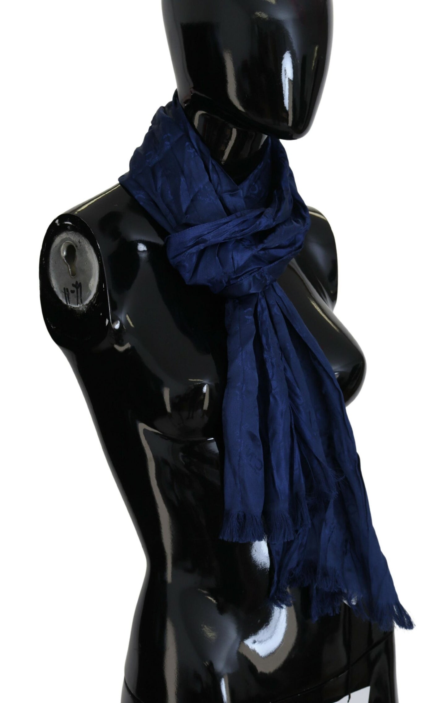 Costume National Blauer Seidenschal Foulard Fransenschal
