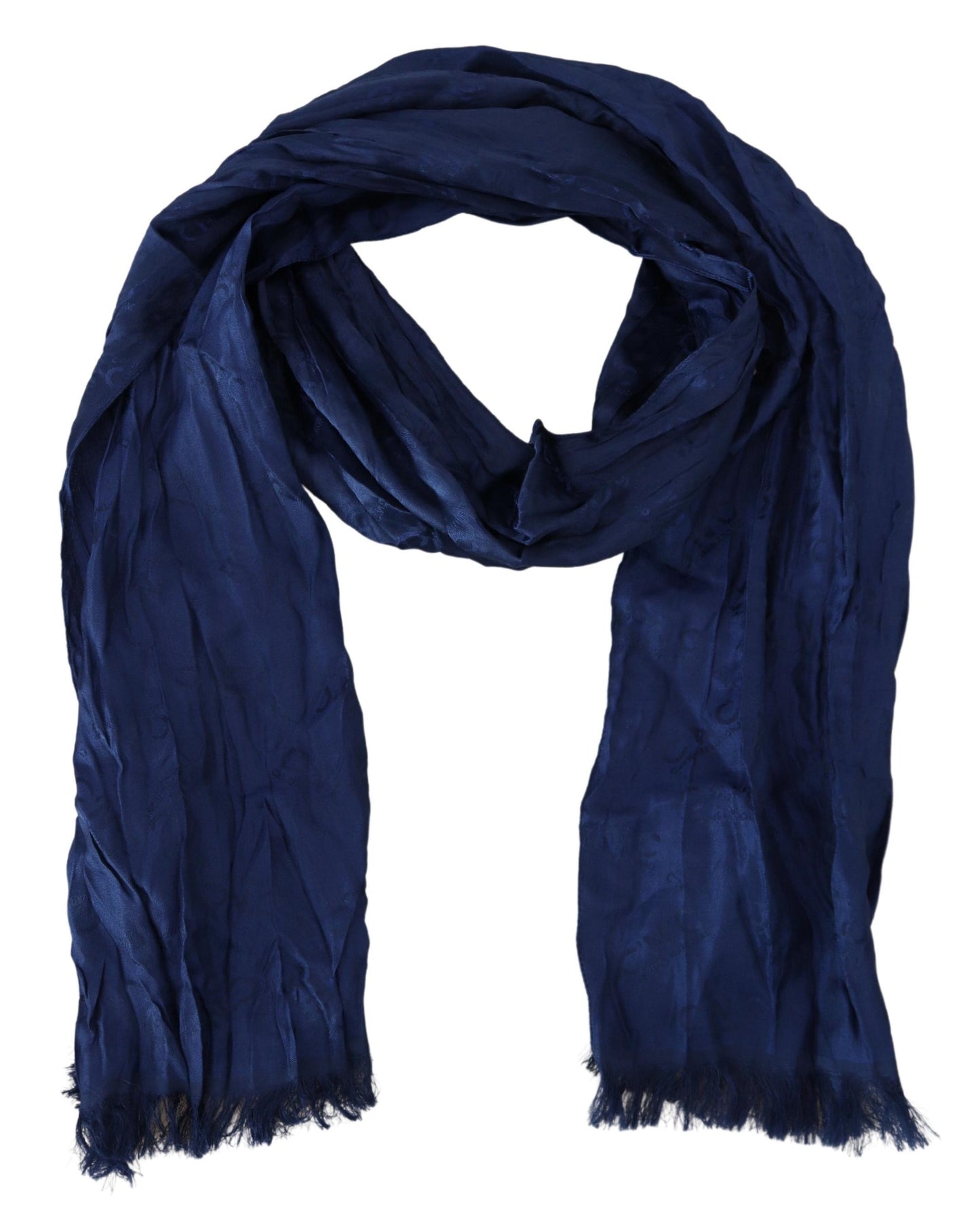 Costume National Blauer Seidenschal Foulard Fransenschal
