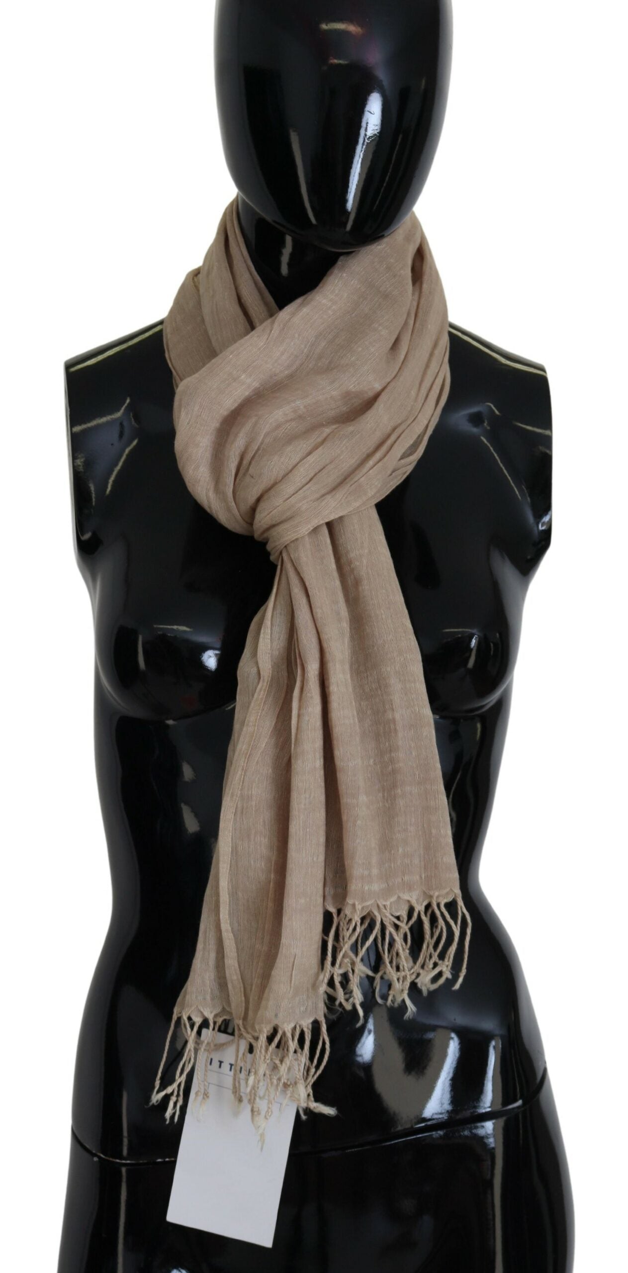 Costume National Beige Baumwollschal Foulard Fransenschal