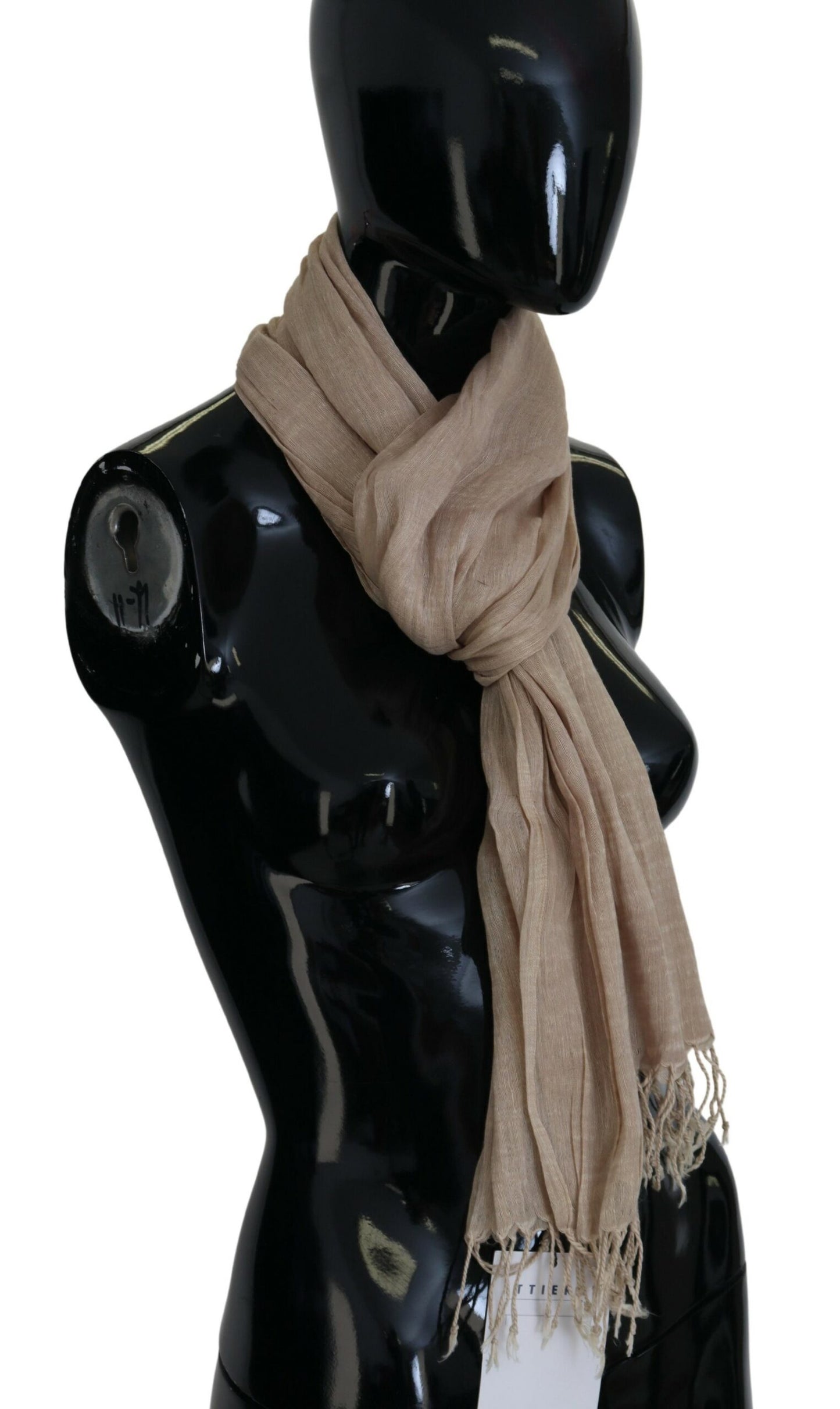 Costume National Beige Baumwollschal Foulard Fransenschal