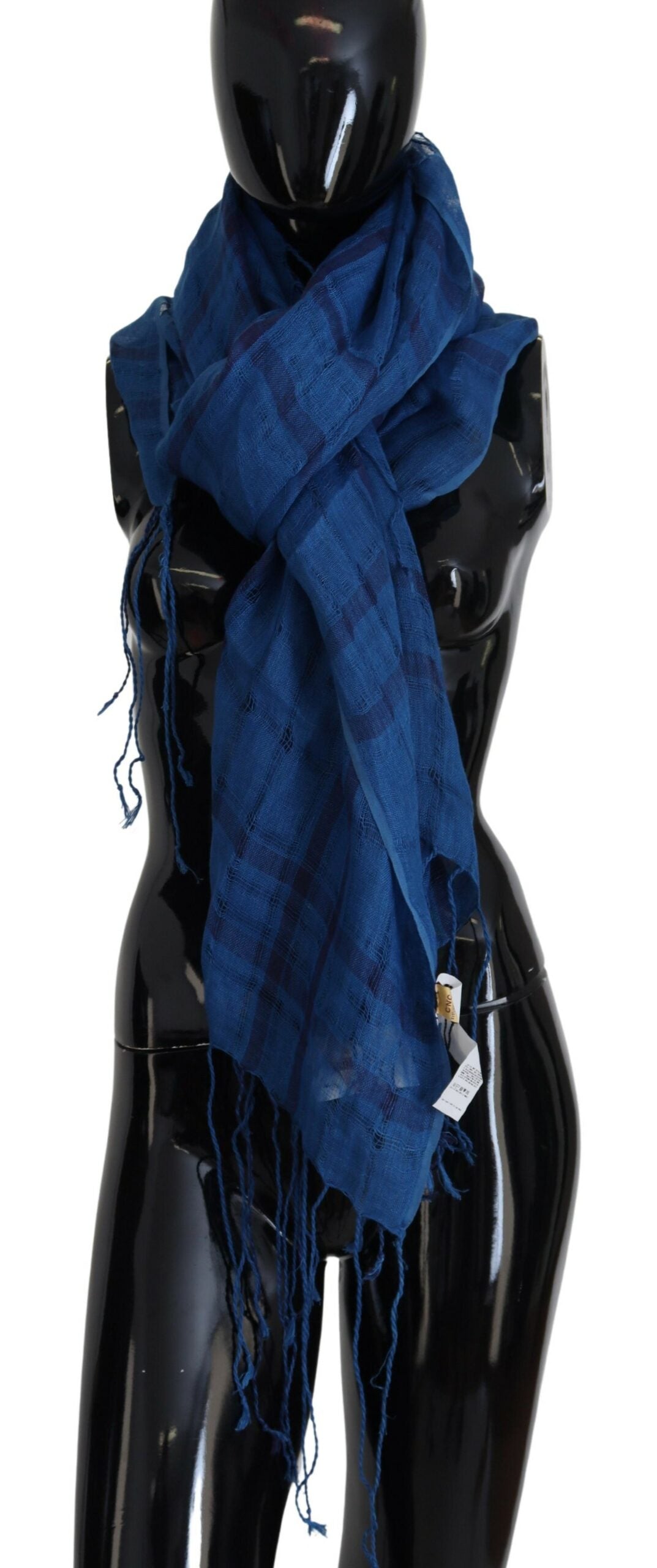 Costume National Blauer Leinenschal Foulard Fransenschal