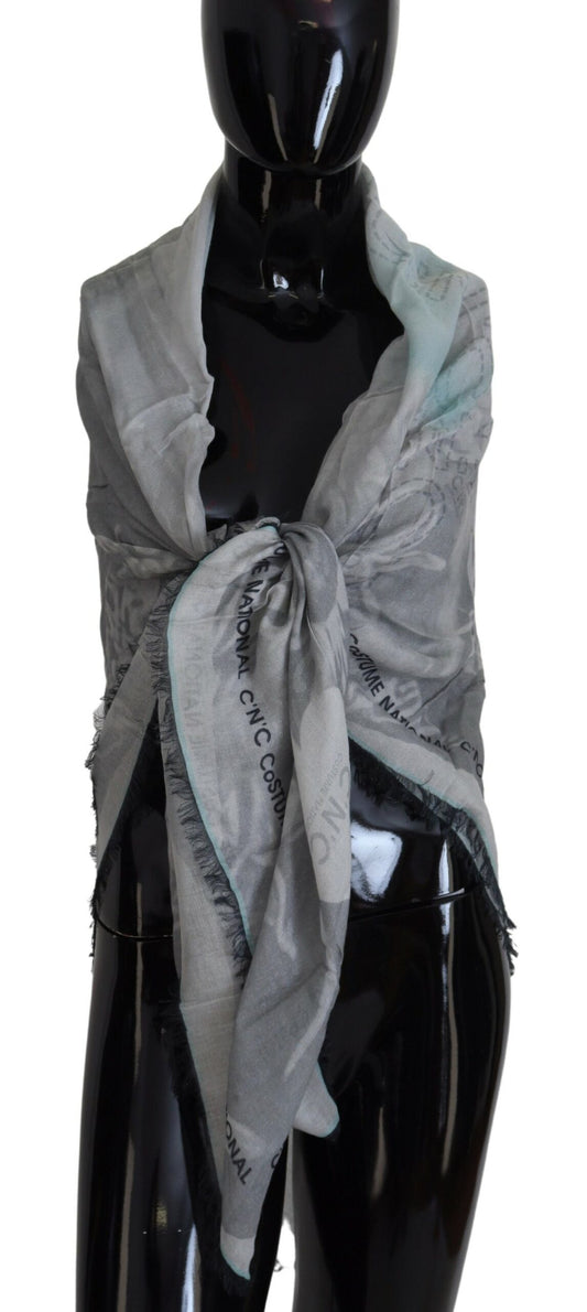 Costume National Grauer Print-Schal Foulard Fransenschal