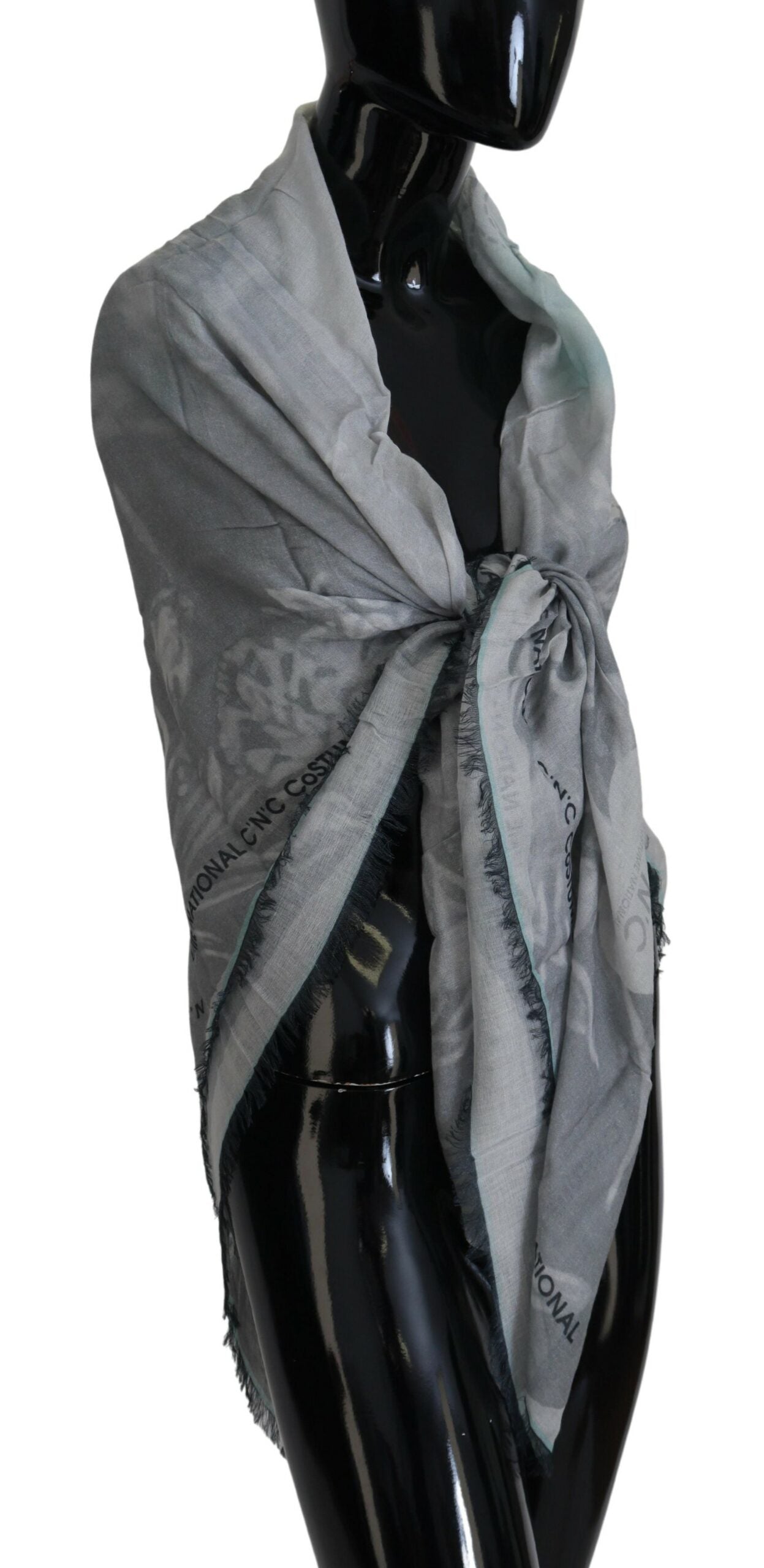 Costume National Grauer Print-Schal Foulard Fransenschal