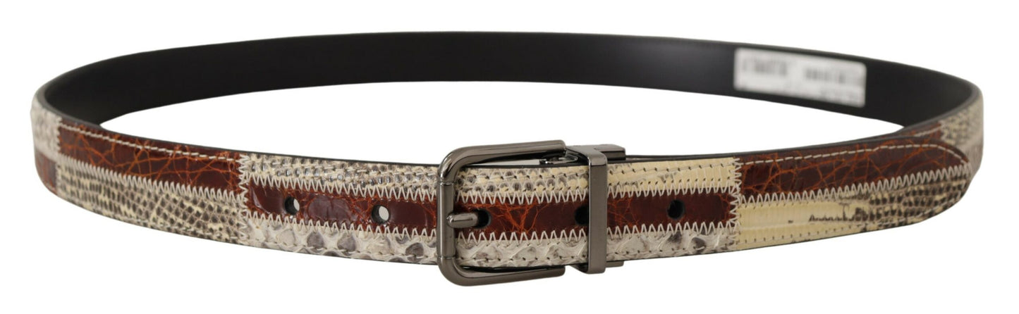 Dolce & Gabbana Multicolor Exotisches Leder Patchwork Metallgürtel