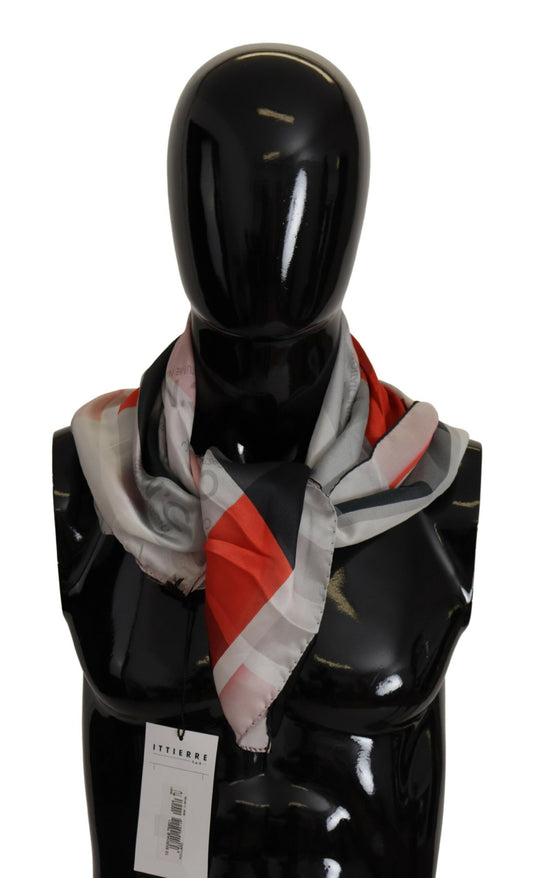 Costume National Grauer Roter Seidenschal Foulard Wickelschal