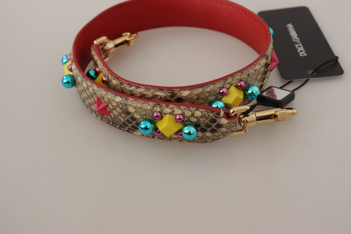 Dolce & Gabbana Beige Pythonleder mit Kristallen Schulterriemen