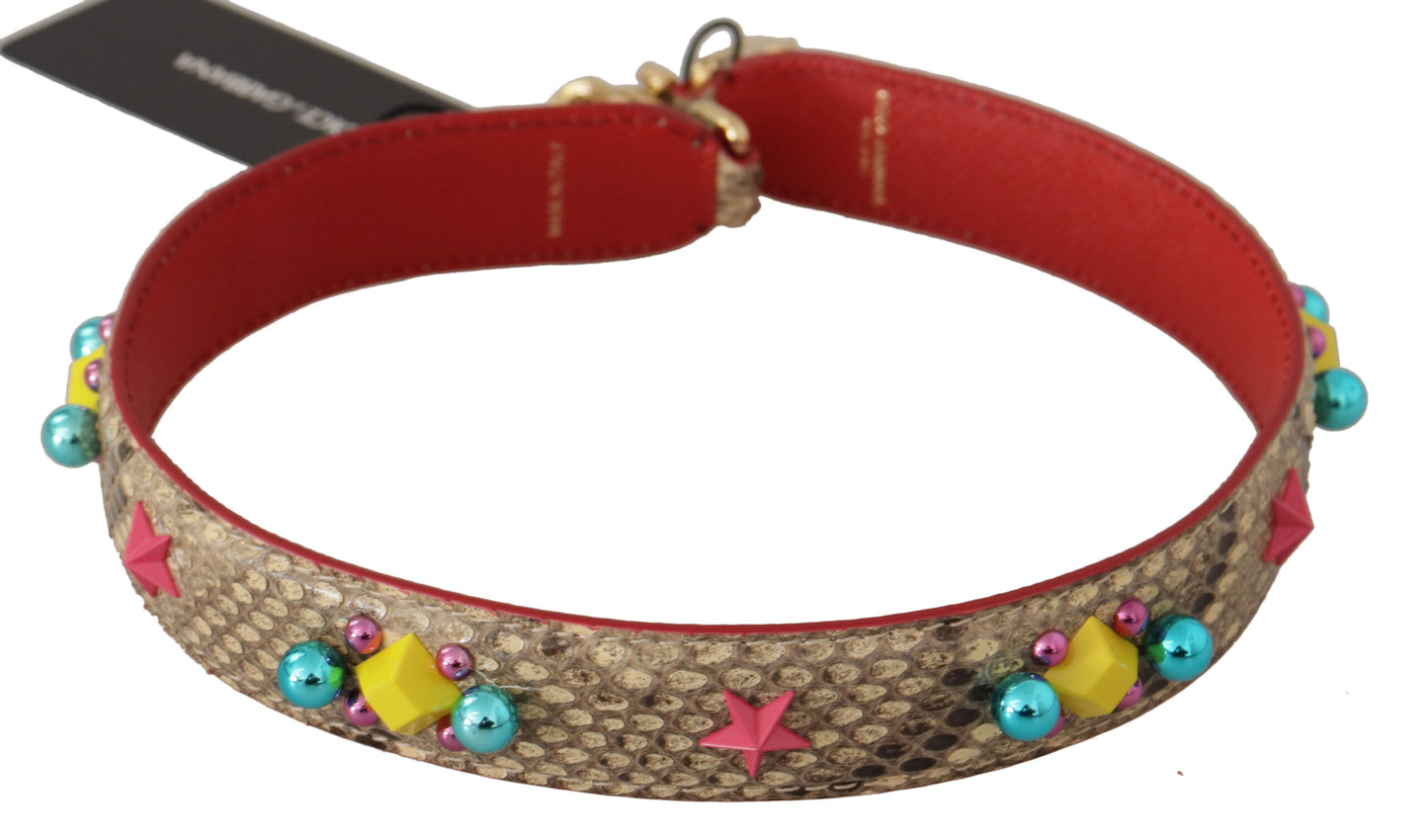 Dolce & Gabbana Beige Pythonleder mit Kristallen Schulterriemen