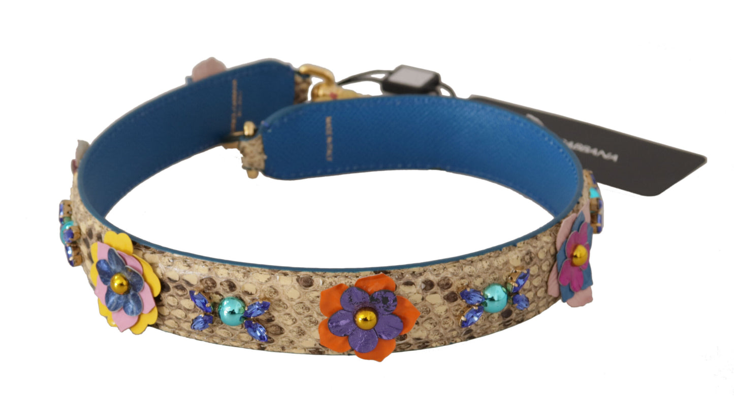 Dolce & Gabbana Beigefarbener Pythonleder-Schulterriemen mit floralen Nieten