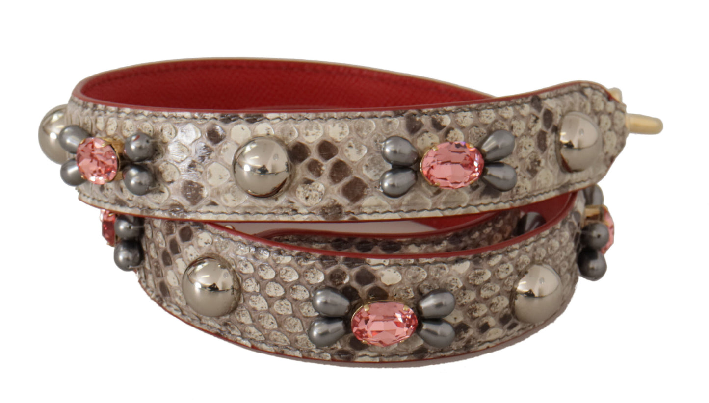 Dolce & Gabbana Beigefarbener Schulterriemen aus exotischem Leder mit Nieten