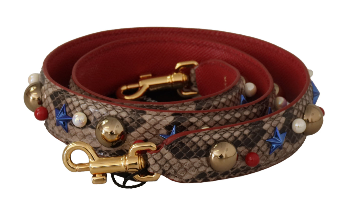 Dolce & Gabbana Brauner Pythonleder-Schulterriemen mit Nieten