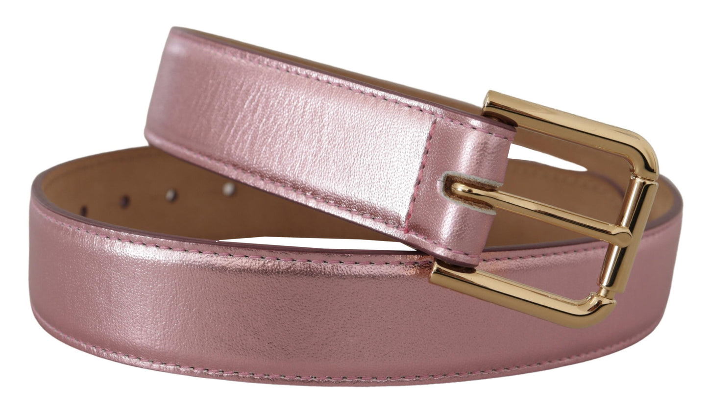 Dolce & Gabbana Metallic Pink Poliertes Leder Logo Metallschnalle Gürtel