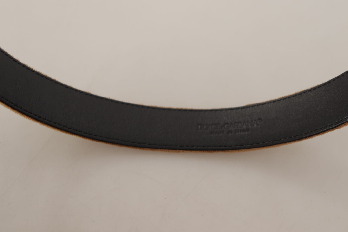 Dolce & Gabbana Brauner Samt Bronze Vintage Logo Metallschnalle Gürtel