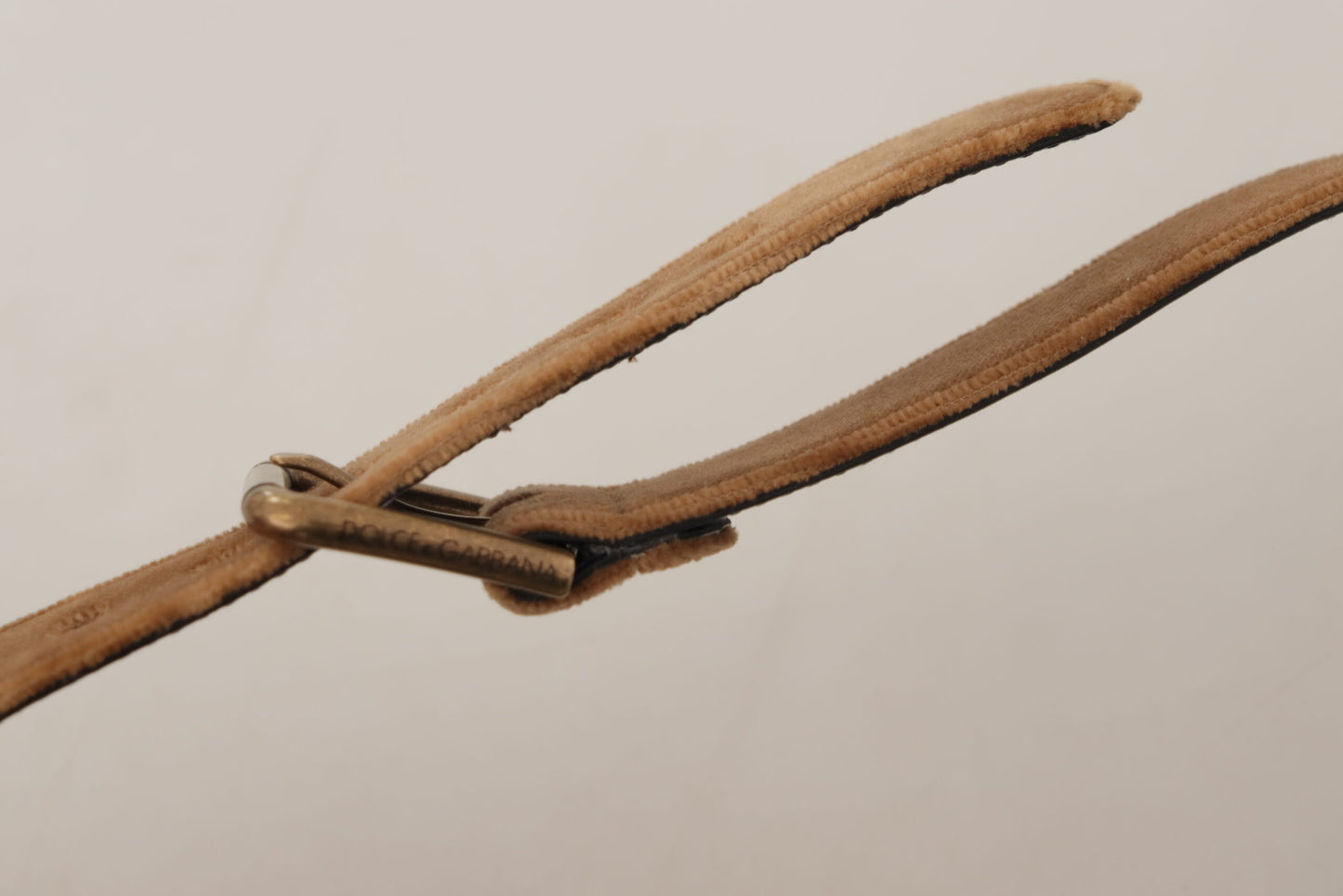 Dolce & Gabbana Brauner Samt Bronze Vintage Logo Metallschnalle Gürtel