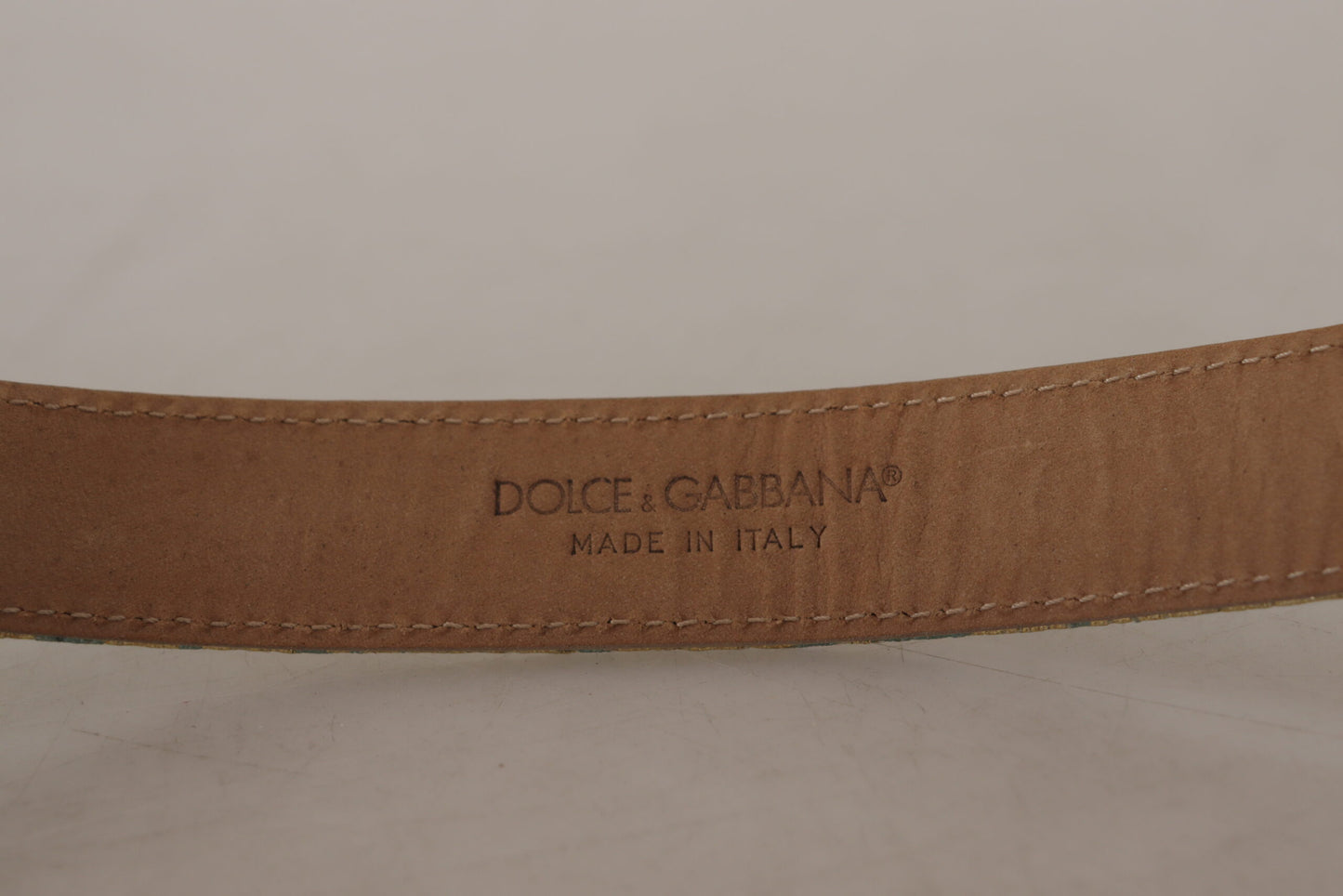 Dolce & Gabbana Blauer Leder-Jacquardgürtel mit geprägter goldener Metallschnalle