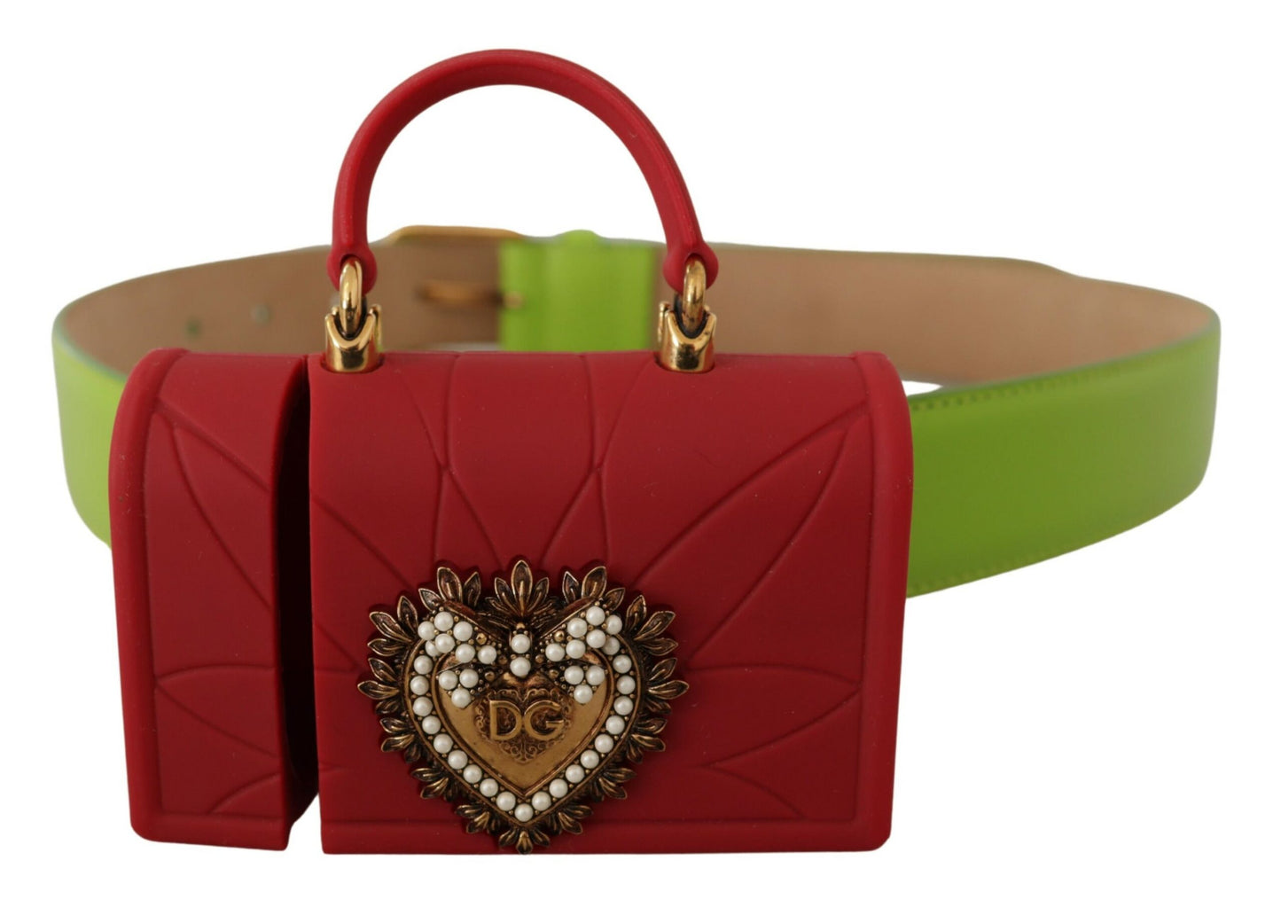 Dolce & Gabbana Grünes Leder Devotion Heart Micro Tasche Kopfhörer Gürtel