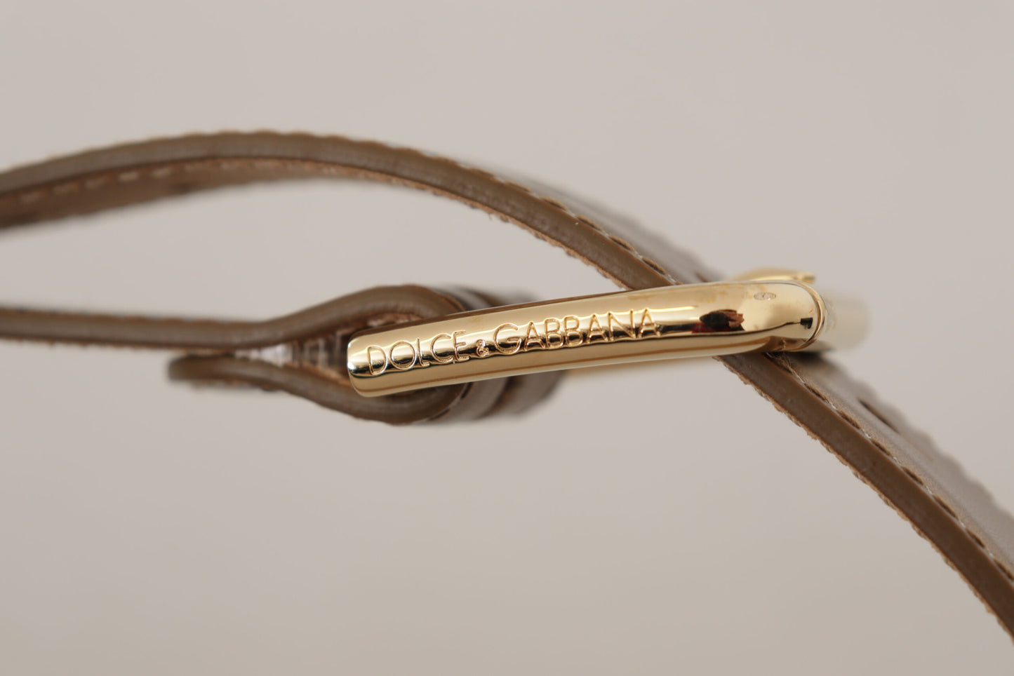 Dolce & Gabbana Bronze Leder Gold Logo graviert Gürtelschnalle
