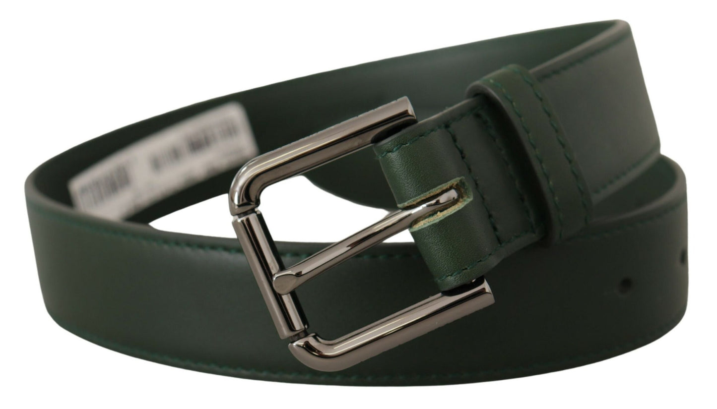 Dolce & Gabbana Army Green Leder Logo Metall Gürtelschnalle