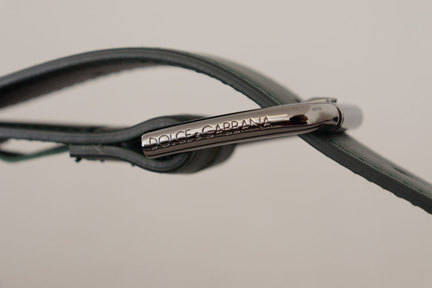 Dolce & Gabbana Army Green Leder Logo Metall Gürtelschnalle