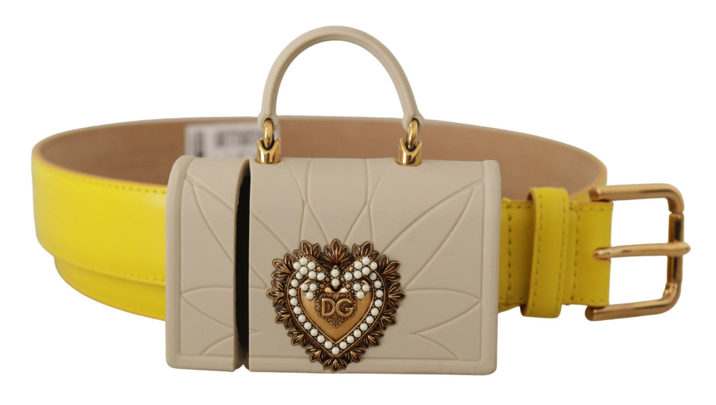 Dolce & Gabbana Gelbes Leder Devotion Heart Micro Tasche Kopfhörer Gürtel